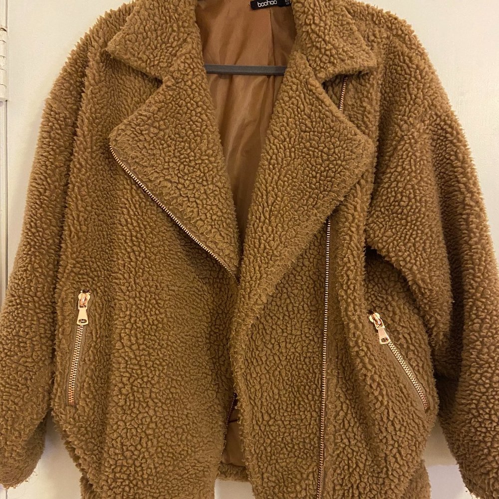 Boohoo Teddy Coat in Brown size 6